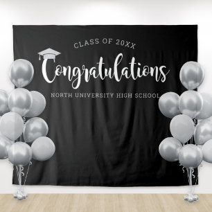 Congratulations Silver Black Graduation Backdrop