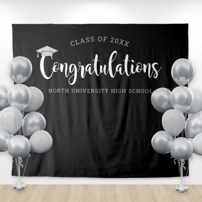 Congratulations Silver Black Graduation Backdrop (Creator Uploaded)