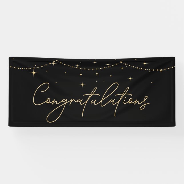 Congratulations Simple Black Gold Elegant Banner (Horizontal)