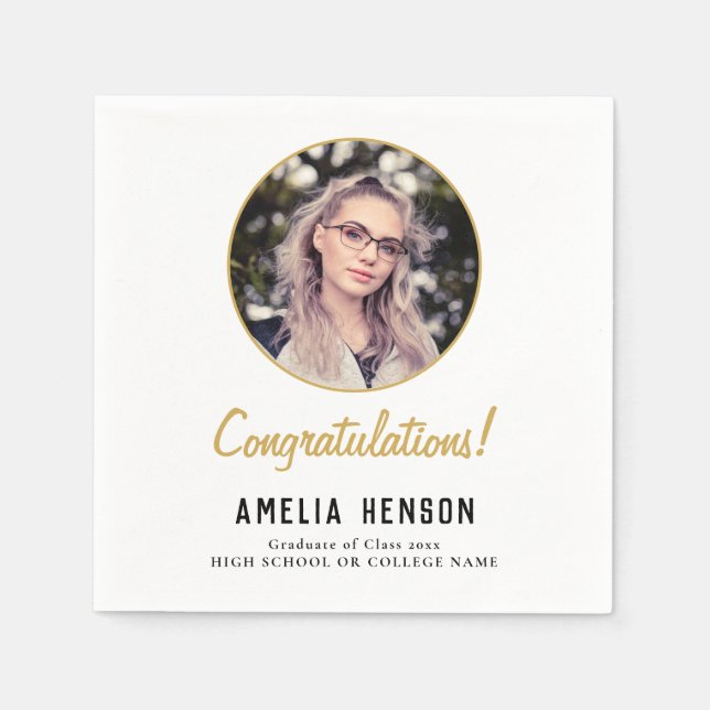 Congratulations Simple Graduate Photo Graduation  Napkins (Front)