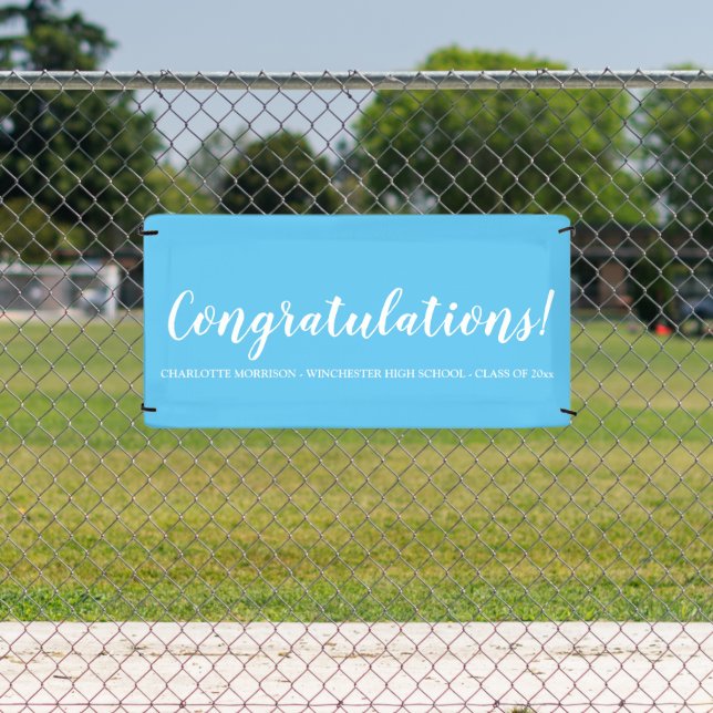 Congratulations sky blue custom script graduation banner (Insitu)