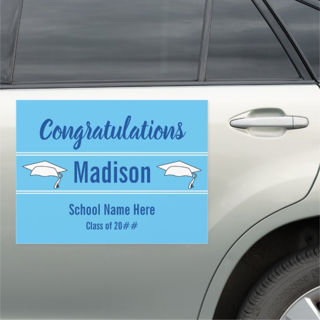 Congratulations Sky Blue Graduation Graduate Name Car Magnet (In Situ)