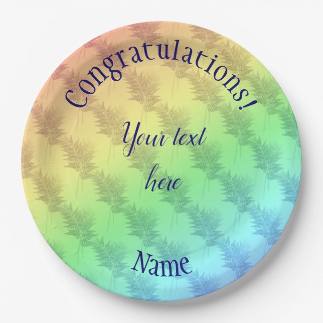 Congratulations Soft Rainbow Colors Personalized  Paper Plates (Front)