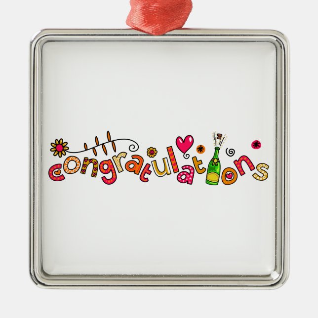 Congratulations Special Occasion Doodle Text Metal Ornament (Front)