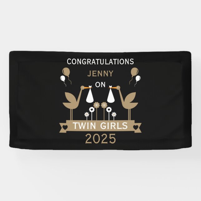 Congratulations Stalk Delivery Of Twins Banner (Horizontal)