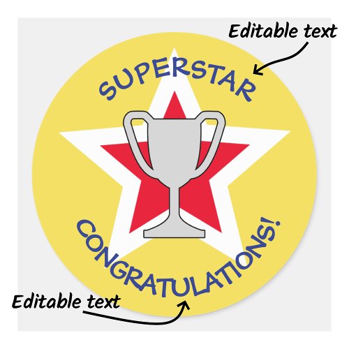 Congratulations star trophy yellow classic round sticker