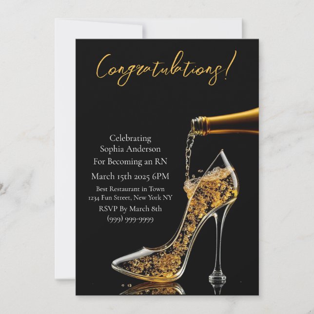Congratulations-Stiletto and Bubbly Invitation (Front)