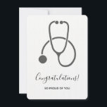 Congratulations Stylish Gray Steth Grad Invitation<br><div class="desc">A congratulations greeting card. Designed with a simple gray stethoscope placed on a black background. Elegant minimalist design. Personalized message on the back.</div>