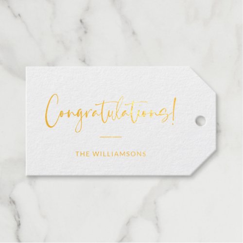 Congratulations Stylish Minimal Calligraphy Gold Foil Gift Tags