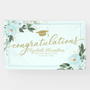 Congratulations Teal Floral Graduation Party Banner