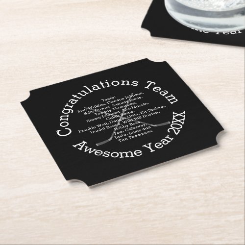 Congratulations Team with Team Names Paper Coaster