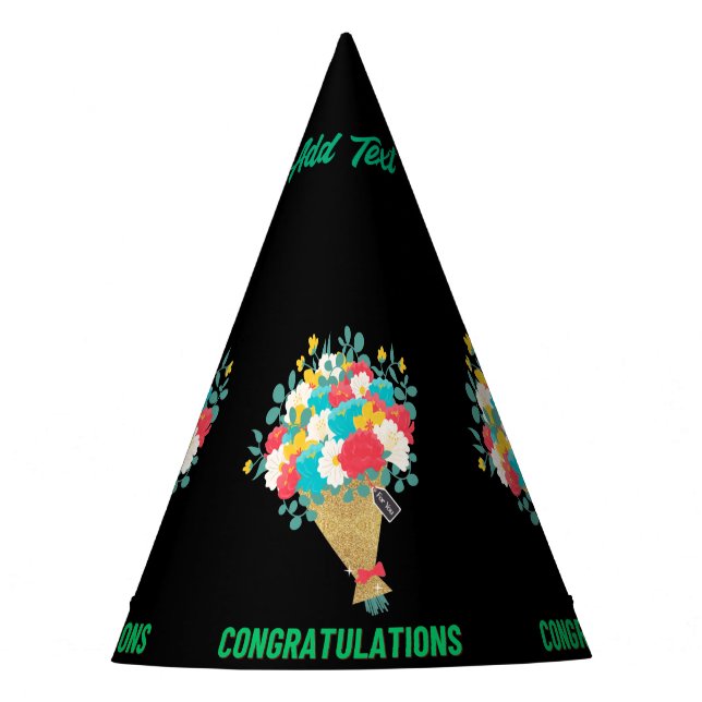 Congratulations Text Flower Image Crafts Supplies  Party Hat (Front)