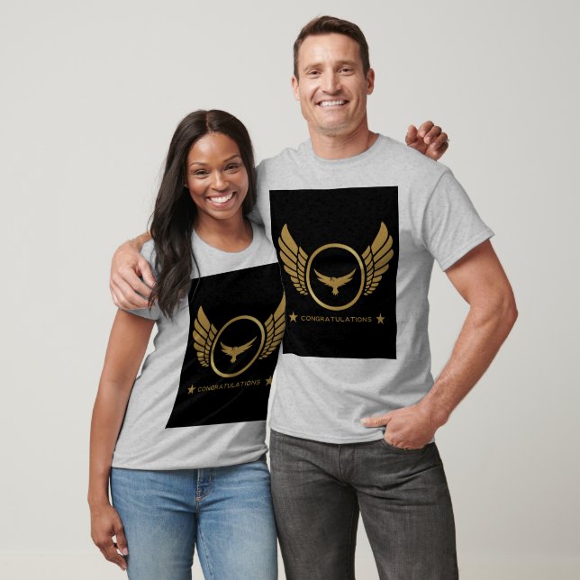 Congratulations text Gold Eagle Wings image Grey T-Shirt (Unisex)