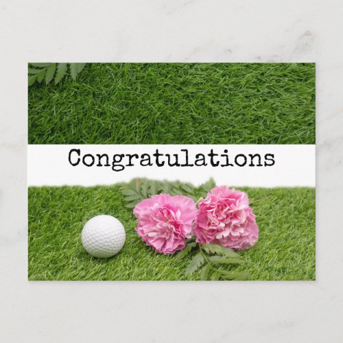 Congratulations to golfer with golf ball on green postcard