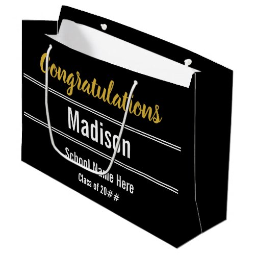 Congratulations to Grad on Black and White Large Gift Bag