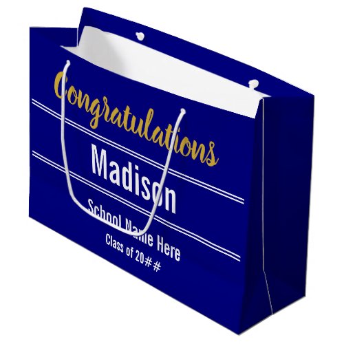 Congratulations to Grad on Navy Blue and White Large Gift Bag