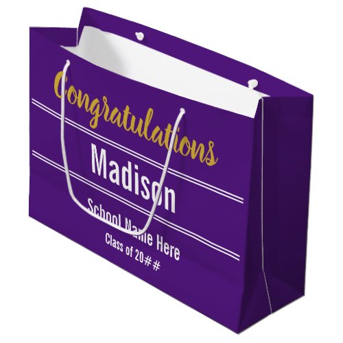 Congratulations to Grad on Royal Purple and White Large Gift Bag