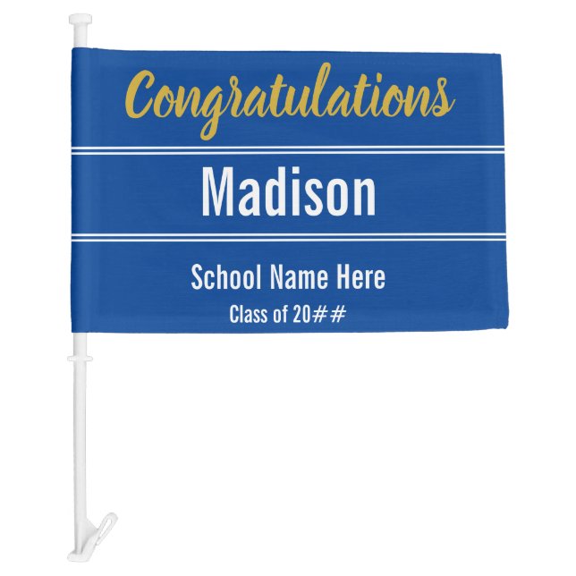 Congratulations to Graduate on Blue and White Car Flag (Front)