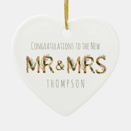 Congratulations to New Mr and Mrs Name Foliage Ceramic Ornament
