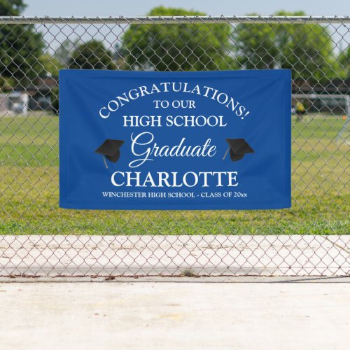 Congratulations to our graduate blue custom text banner