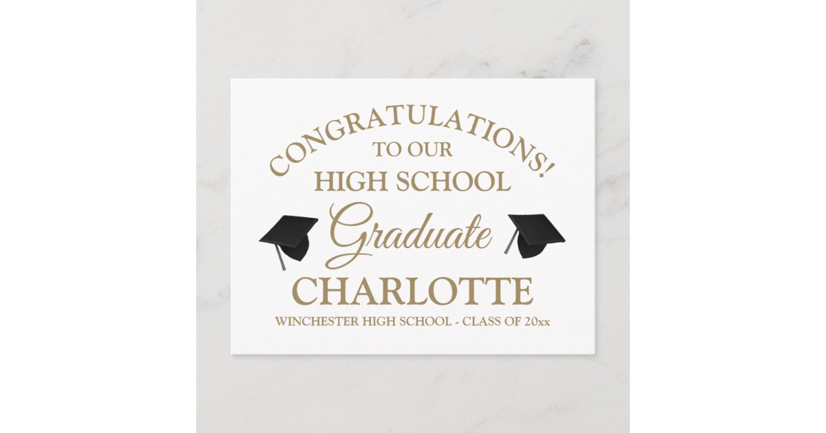 Congratulations to our graduate custom gold white postcard | Zazzle
