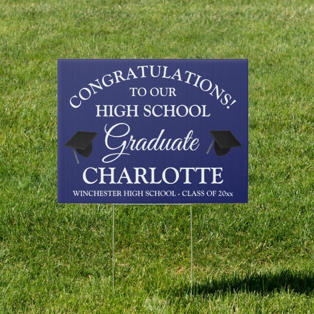 Congratulations to our graduate custom navy blue sign (Insitu)