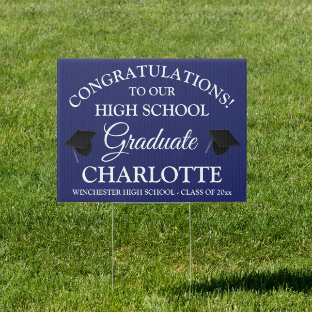 Congratulations to our graduate custom navy blue sign | Zazzle