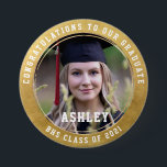 Congratulations to our Graduate Gold Photo pin<br><div class="desc">This class of 2021 pin design features the words "Congratulations to our graduate Class of 2021" in modern black varsity style lettering with a graduation photo in the center surrounded by a faux gold border. You can personalize with a name,  school and year.</div>