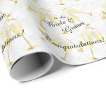 Congratulations to the Bride and Groom Wedding Wrapping Paper<br><div class="desc">Elegant Wedding Gift Wrap with gold hearts and champagne glasses on white damask background. Also great for anniversaries. Change the words to your liking. ✔Note: Not all template areas need changed. 📌If you need further customization, please click the "Click to Customize further" or "Customize or Edit Design" button and use...</div>