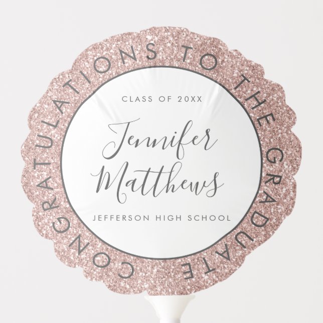 Congratulations to The Graduate Pink Glitter Photo Balloon (Front)