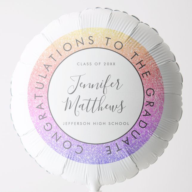 Congratulations to The Graduate Rainbow Glitter Balloon (Front)