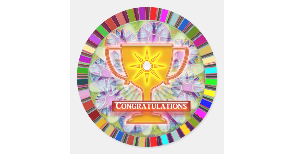 Congratulations Rims CONGRATULATIONS : Trophy and Sparkle Wheels Decor Classic Round Sticker ...
