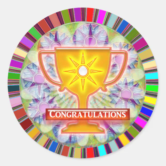 Congratulations Rims CONGRATULATIONS : Trophy and Sparkle Wheels Decor Classic Round Sticker ...