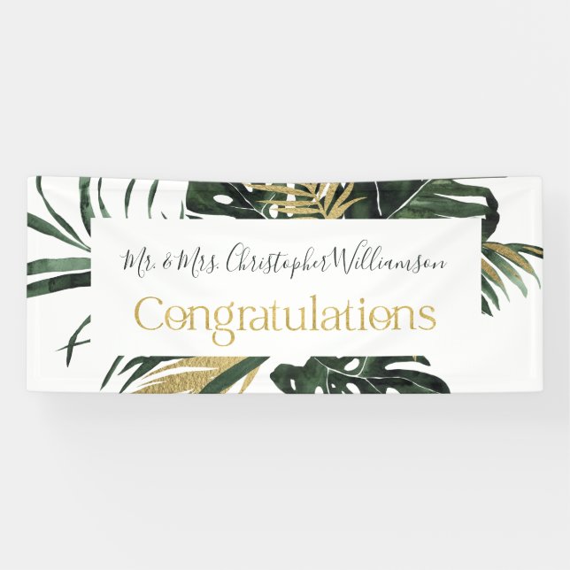 Congratulations Tropical Floral  Wedding Banner (Horizontal)
