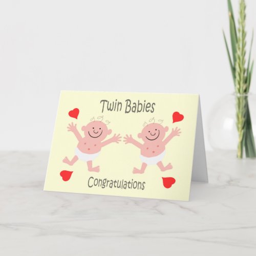 Congratulations Twin Babies Cute Cartoon Card