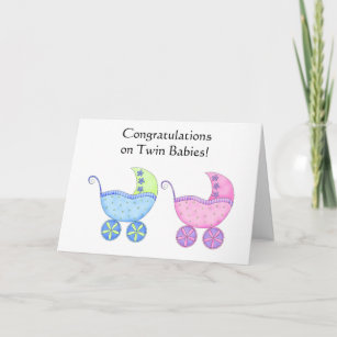 New Babies Twins Card Boys Girl Congratulations Multiple Birth by Juniperlove 