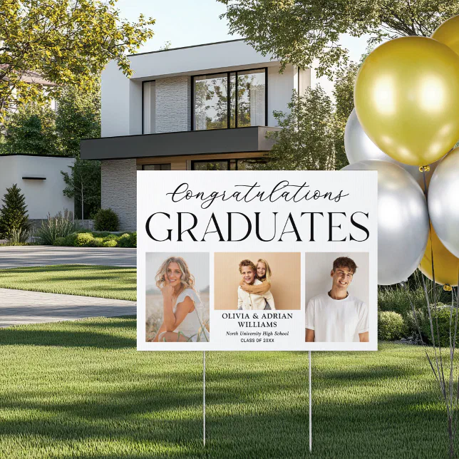 Graduation Photo Both Sign Congratulations Twin Graduates Photo Graduation Sign | Zazzle