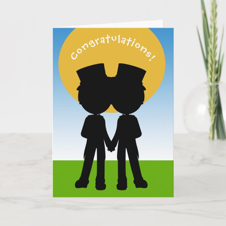 Congratulations Two Grooms In Top Hats Gay Wedding Card Zazzle 