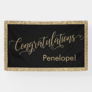 Congratulations Typography Gold Glitter and Black Banner