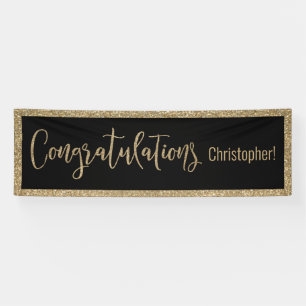 Congratulations Typography Gold Glitter and Black Banner