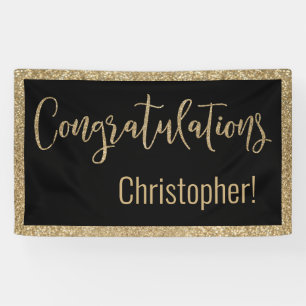 Congratulations Typography Gold Glitter and Black Banner