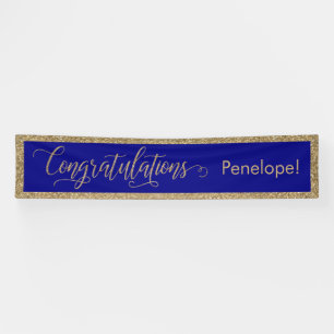Congratulations Typography Gold Glitter and Navy Banner