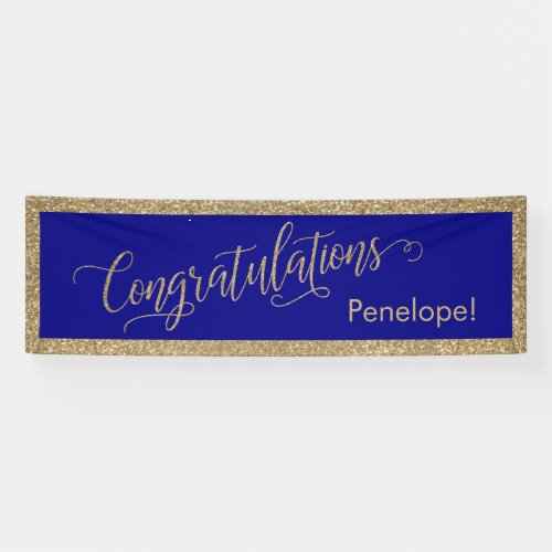 Congratulations Typography Gold Glitter and Navy Banner