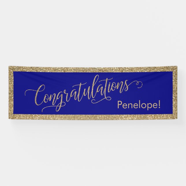Congratulations Typography Gold Glitter and Navy Banner (Horizontal)