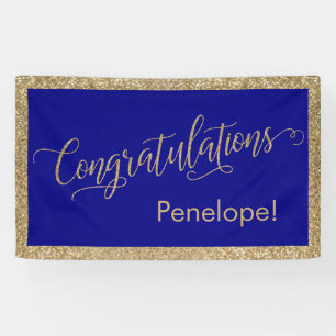 Congratulations Typography Gold Glitter and Navy Banner