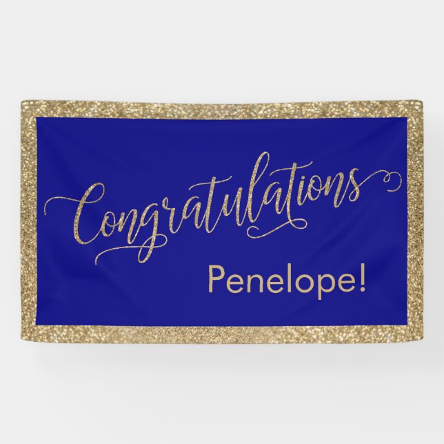 Congratulations Typography Gold Glitter and Navy Banner (Horizontal)