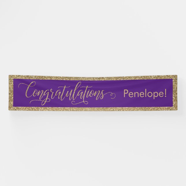 Congratulations Typography Gold Glitter and Purple Banner (Horizontal)