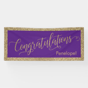 Congratulations Typography Gold Glitter and Purple Banner