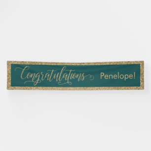 Congratulations Typography Gold Glitter and Teal Banner