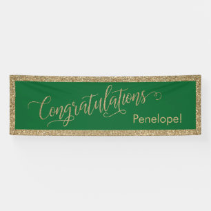 Congratulations Typography Gold Glitter and Teal Banner
